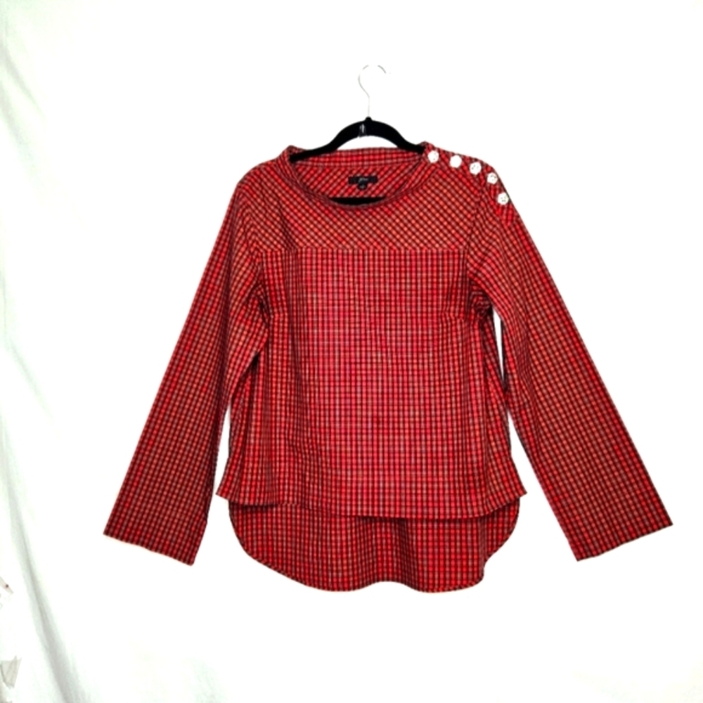 J. Crew Holiday Check, High/low Tunic. Red Size 10